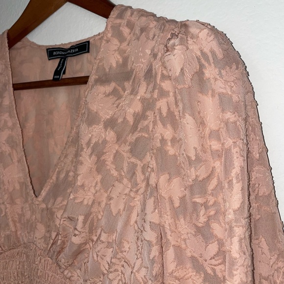 BCBGMAXAZRIA Womens V-neck Woven Floral Peasant Long Sleeve lined blouse Top EUC - Picture 9 of 16